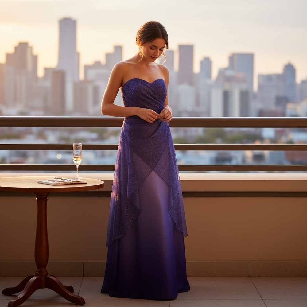 Jump Purple Strapless Ruched Gown
